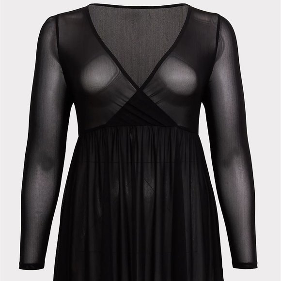 TORRID SHEER BLACK SURPLICE BABYDOLL TOP - Picture 3 of 4